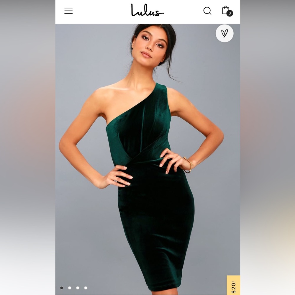 Lulu’s Candlelit Date Forest Green Velvet One-Shoulder Bodycon Dress